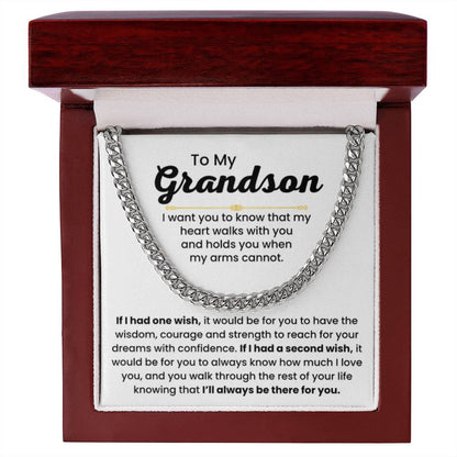 Grandson Necklace Gift for Birthday, Graduation, and Christmas - Cuban Link Chain for Him - Personalize Memories