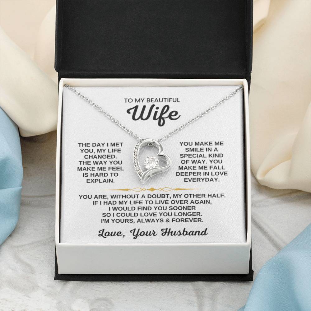 To My Beautiful Wife Necklace - Romantic Birthday Jewelry Gift from Husband for Valentine’s Day & Long Lasting Memories - Forever Love Necklace - Personalize Memories