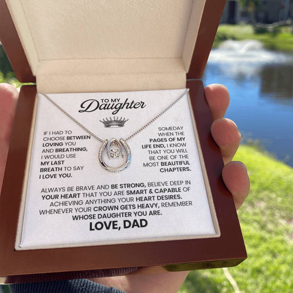 To My Daughter Necklace - Best Proud Dad Jewelry Gift for Daughter’s Special Days & Celebrations - Lucky In Love Necklace - Personalize Memories