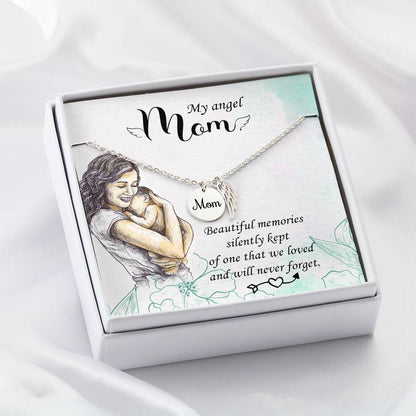 Mom Remembrance Necklace - Beautiful Memories - Angel Wing Mom Necklace