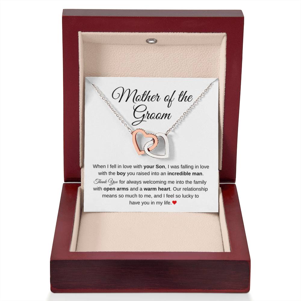 Mother of the Bride Present from Son In Law - Our relationship means so much to me - Interlocking Hearts Necklace - Personalize Memories