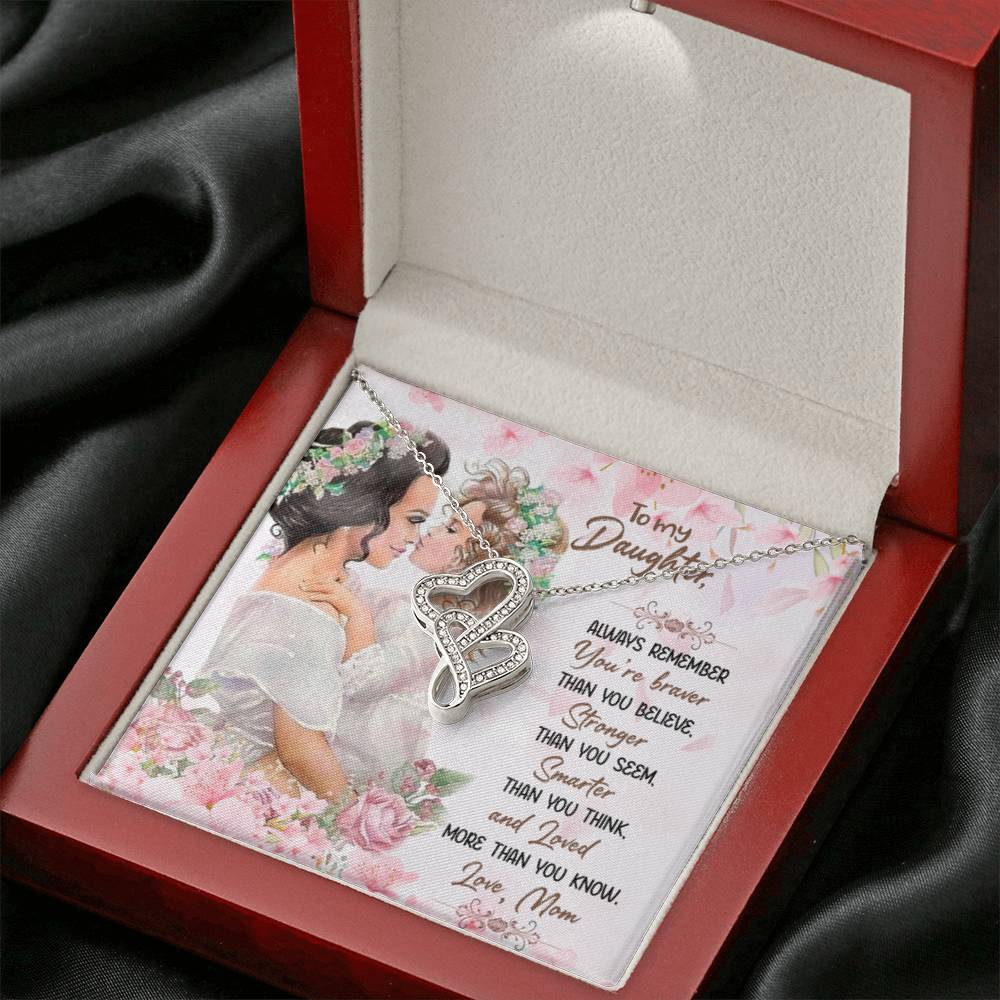Gift for Daughter from Mom - You are braver than you believe - Heart-to-heart Pendant Necklace - Personalize Memories