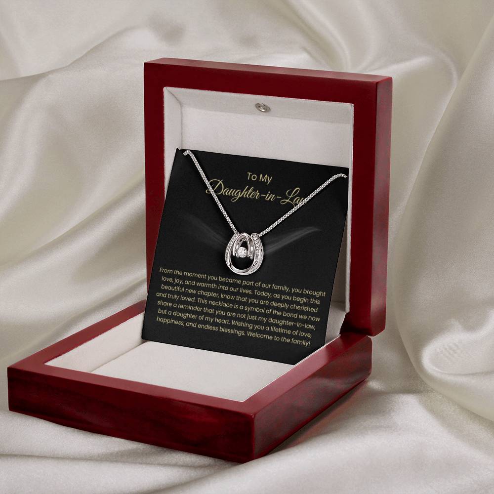 To My Daughter In Law - Lucky In Love Necklace - Gift for Daughter in Law - Personalize Memories