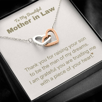Mother In Law Gift - Thank you for raising the man of my dreams - Interlocking Hearts Necklace - Personalize Memories