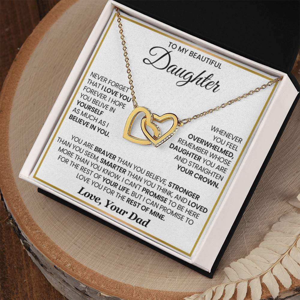 To My Daughter Necklace - Beautiful Daughter Jewelry for Birthday & Proud Dad Moments - Interlocking Hearts Necklace - Personalize Memories
