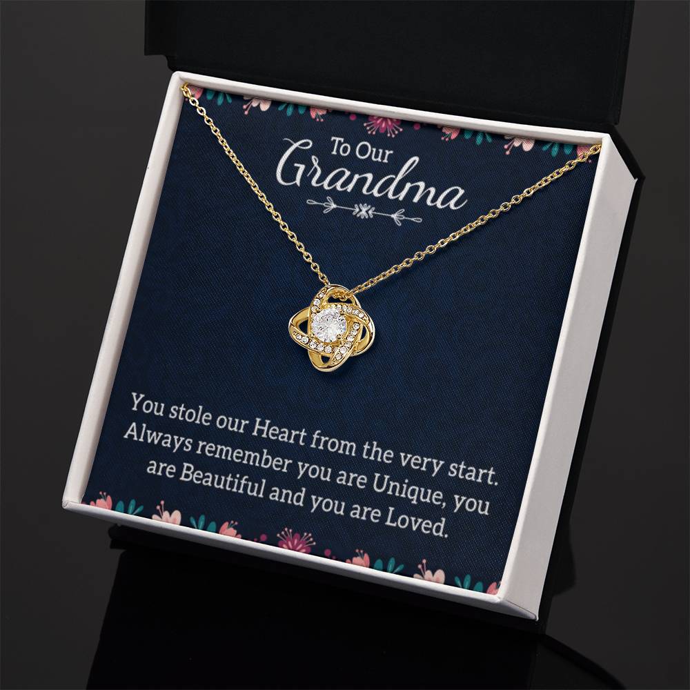 To Our Grandma Necklace - You stole our heart from the very start Grandma - Love Knot Necklace - Personalize Memories