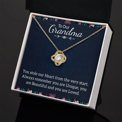 To Our Grandma Necklace - You stole our heart from the very start Grandma - Love Knot Necklace - Personalize Memories