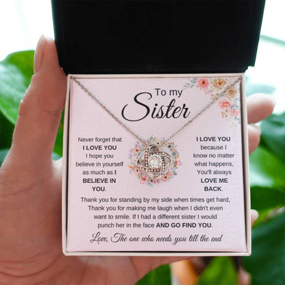 To My Sister Necklace - Never forget that I love you - Gift for Sister - Love Knot Necklace - Personalize Memories