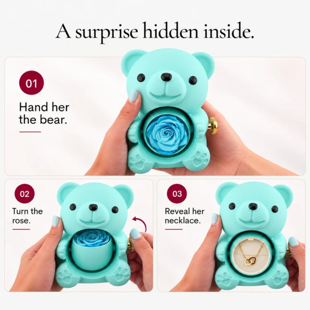 Eternal Rose Bear with Engraved Necklace