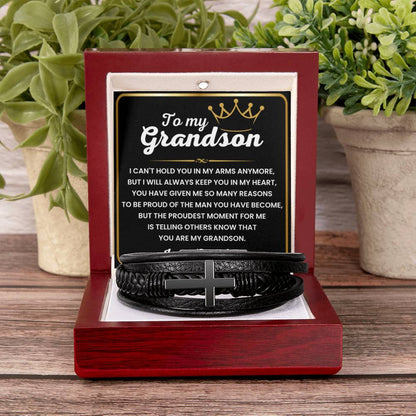 To My Grandson – Birthday, Christmas Jewelry from Grandpa – Men's Cross Bracelet - Personalize Memories