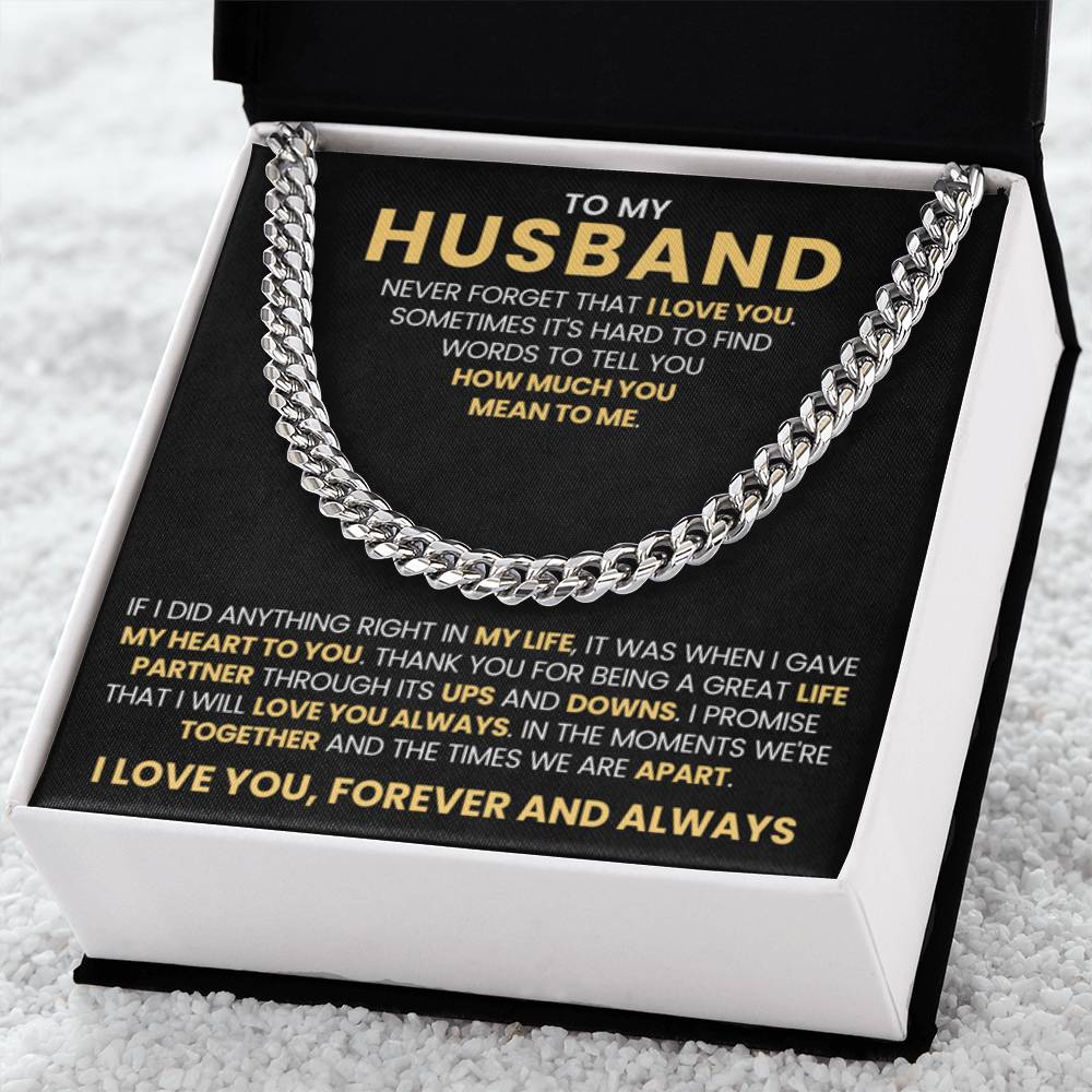 To My Husband - Never Forget That I Love You - Cuban Link Chain Gift from Wife to Husband - Personalize Memories