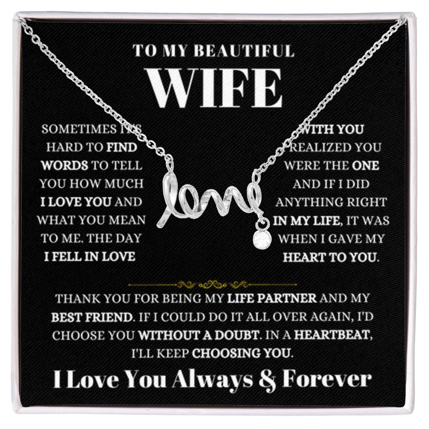 To My Wife Necklace - Special Jewelry Gift from Husband for Birthday, Christmas & Valentine’s Day - Scripted Love Necklace - Personalize Memories