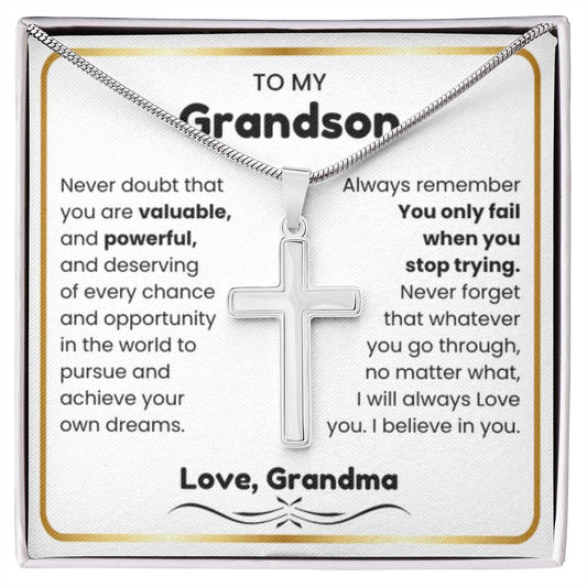 To My Grandson - I believe in you - Grandson Gift from Grandma - Artisan Cross Necklace