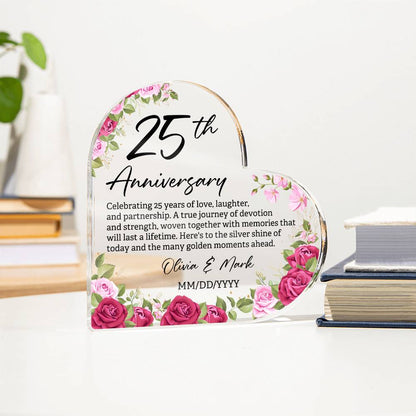 Personalized 25th Wedding Anniversary Gift - Acrylic Heart Block for 25 Year of Marriage - Personalize Memories