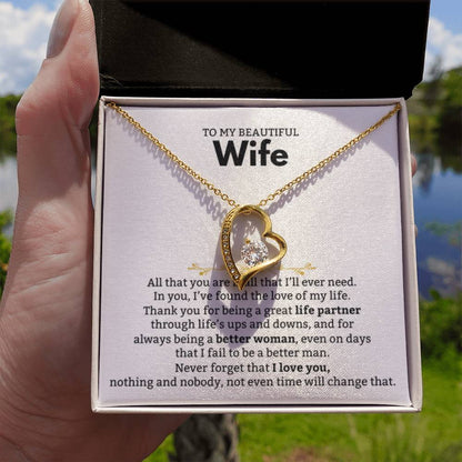 To My Beautiful Wife Necklace - Beautiful Wife Jewelry Gift for Birthday, Valentine’s Day & Special Romantic Moments - Forever Love Necklace - Personalize Memories