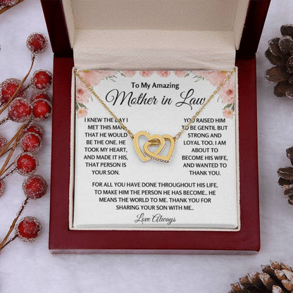To My Amazing Mother In Law Gift - Thank you for sharing your son with me - Interlocking Hearts Necklace - Personalize Memories
