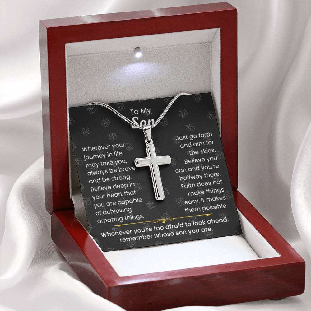 To My Son - Always be brave and be strong - Gift for Son - Artisan Cross Necklace - Personalize Memories