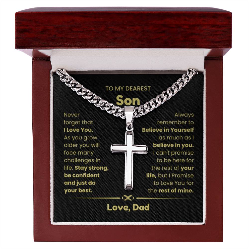 To My Son - As you grow older you will face many challenges in life - Son Gift from Dad - Artisan Cross with Cuban Link Chain - Personalize Memories