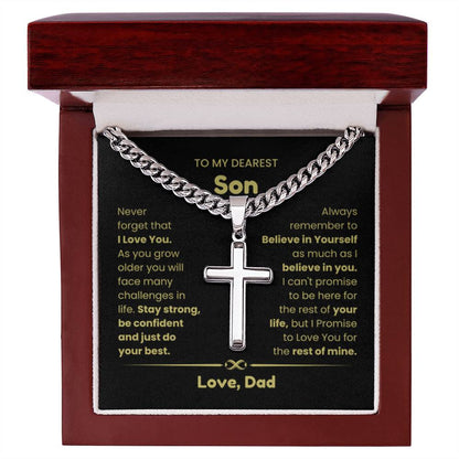To My Son - As you grow older you will face many challenges in life - Son Gift from Dad - Artisan Cross with Cuban Link Chain - Personalize Memories
