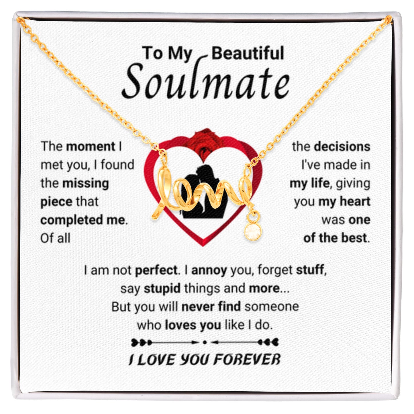 To My Beautiful Soulmate Necklace - Gift for Her for Birthday & Sweet Romantic Surprises - Scripted Love Necklace - Personalize Memories