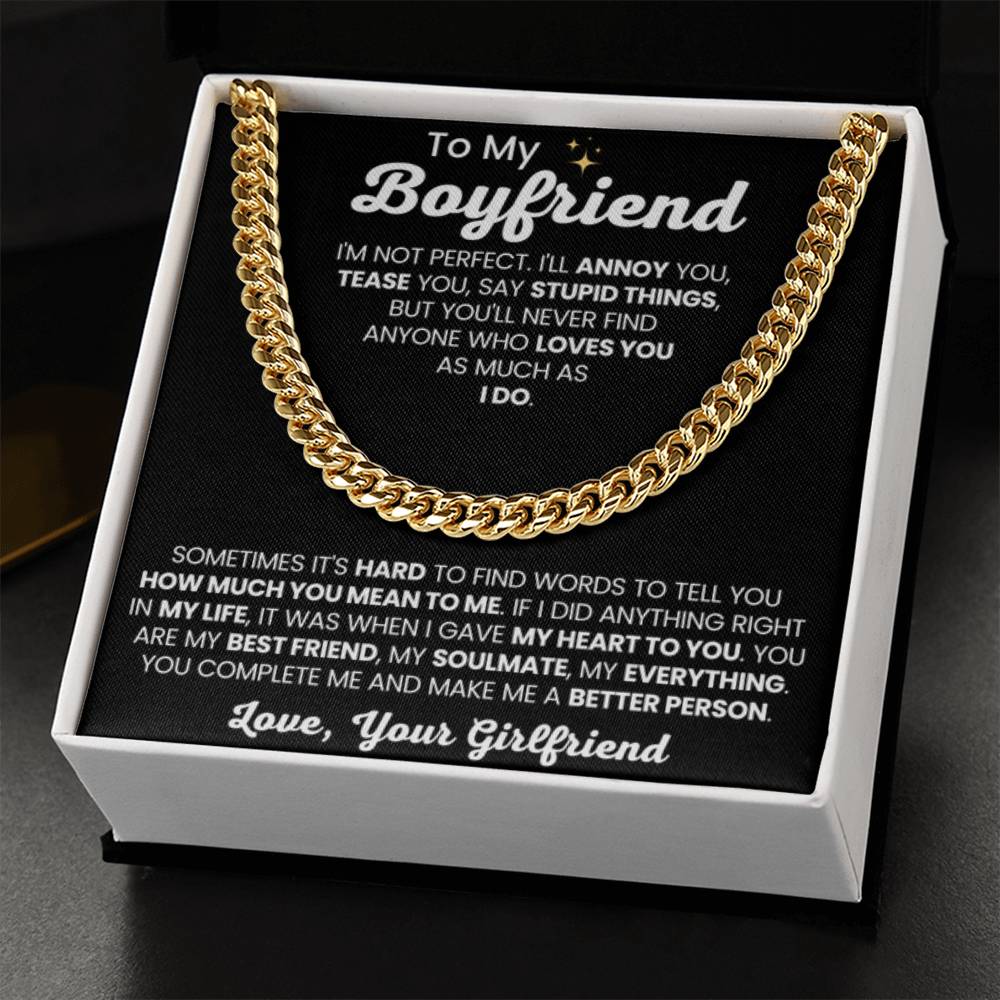 To My Boyfriend - Cuban Link Chain - Girlfriend to Boyfriend Anniversary, Christmas & Birthday Gift - Personalize Memories
