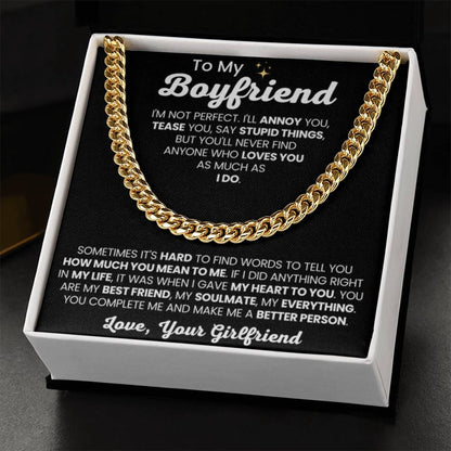 To My Boyfriend - Cuban Link Chain - Girlfriend to Boyfriend Anniversary, Christmas & Birthday Gift - Personalize Memories