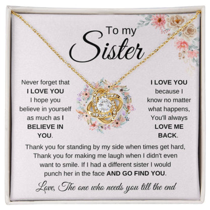 To My Sister Necklace - Never forget that I love you - Gift for Sister - Love Knot Necklace - Personalize Memories