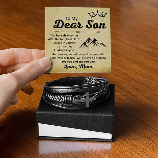 Gift for Son – Mom Edition – Birthday, Graduation – Men’s Cross Bracelet - Personalize Memories