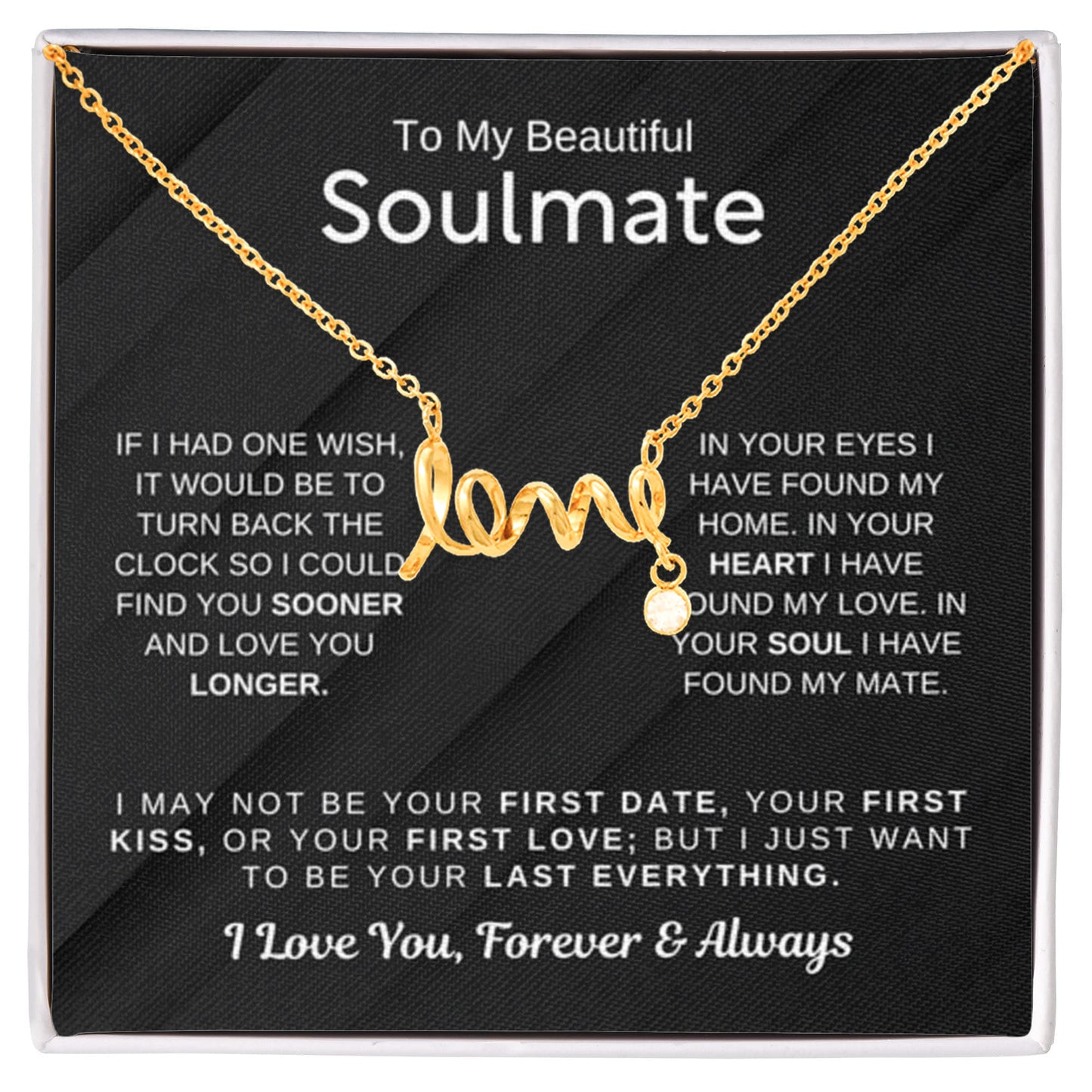 To My Beautiful Soulmate Necklace - Scripted Love Necklace - Romantic Gift for Her for Christmas & Love Celebrations - Personalize Memories