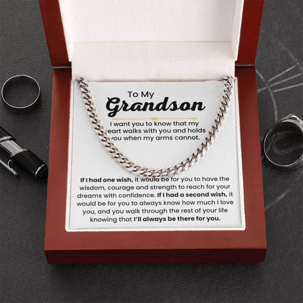 Grandson Necklace Gift for Birthday, Graduation, and Christmas - Cuban Link Chain - Personalize Memories