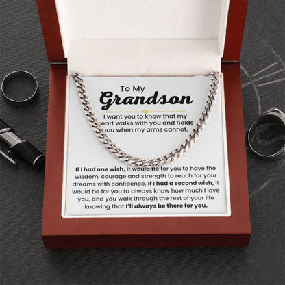 Grandson Necklace Gift for Birthday, Graduation, and Christmas - Cuban Link Chain - Personalize Memories