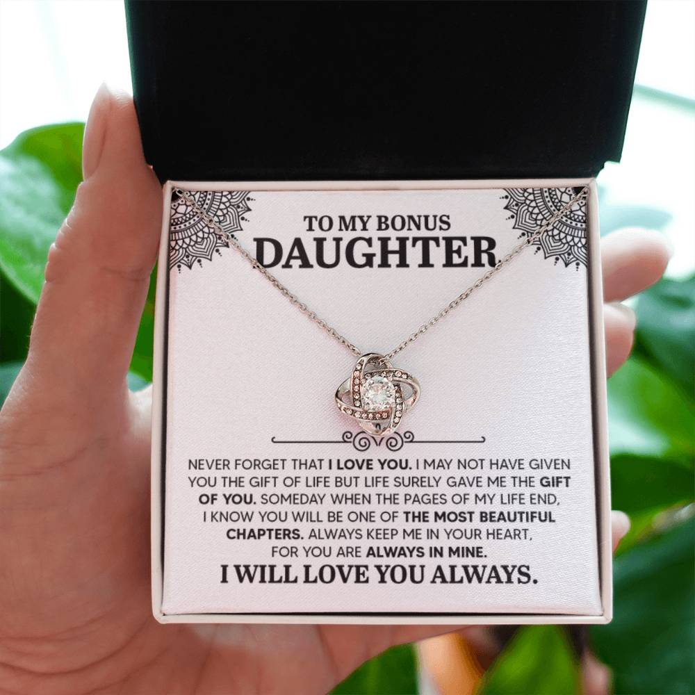 To My Bonus Daughter Necklace – Graduation Birthday Valentine’s Gift for Daughter – Love Knot Necklace - Personalize Memories