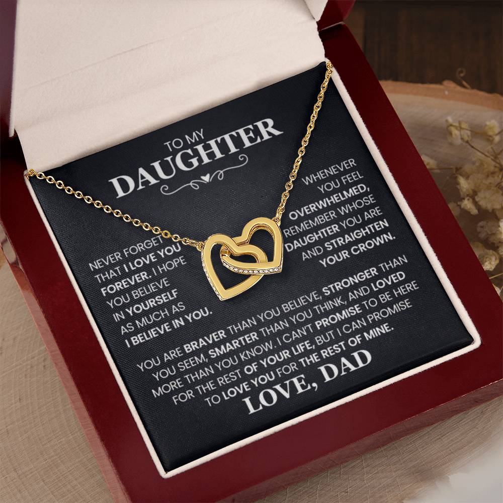 To My Daughter Necklace - Heartwarming Gift from Dad for Daughter’s Birthday & Meaningful Achievements - Interlocking Hearts Necklace - Personalize Memories