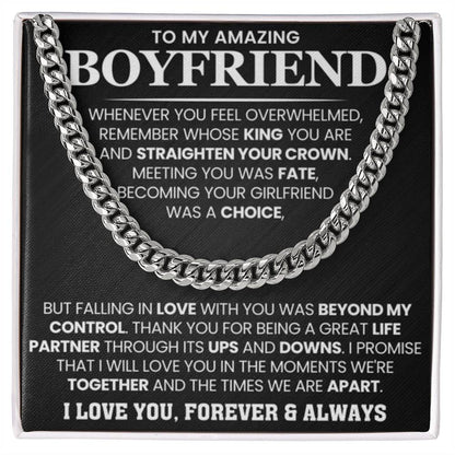 Cuban Link Chain for Boyfriend - Meeting you was fate - Birthday, Anniversary & Christmas Gift for Him - Personalize Memories
