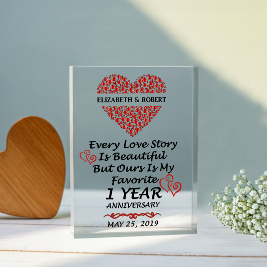 Personalized 1st Anniversary Acrylic Block, Gifts For Couples, 1st Anniversary Gifts For Husband And Wife, Heart Frame 1 Year Of Marriage