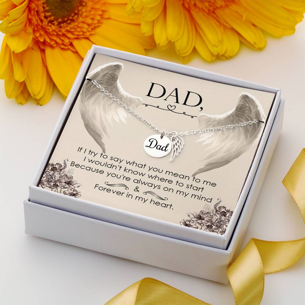 Angel Wing Dad Necklace Gift from Heaven - Forever in my Heart - Father Sympathy Gift