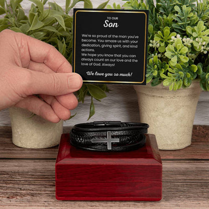 To Our Son Bracelet – Birthday, Graduation, Christmas Gift from Parents – Men’s Cross Bracelet - Personalize Memories