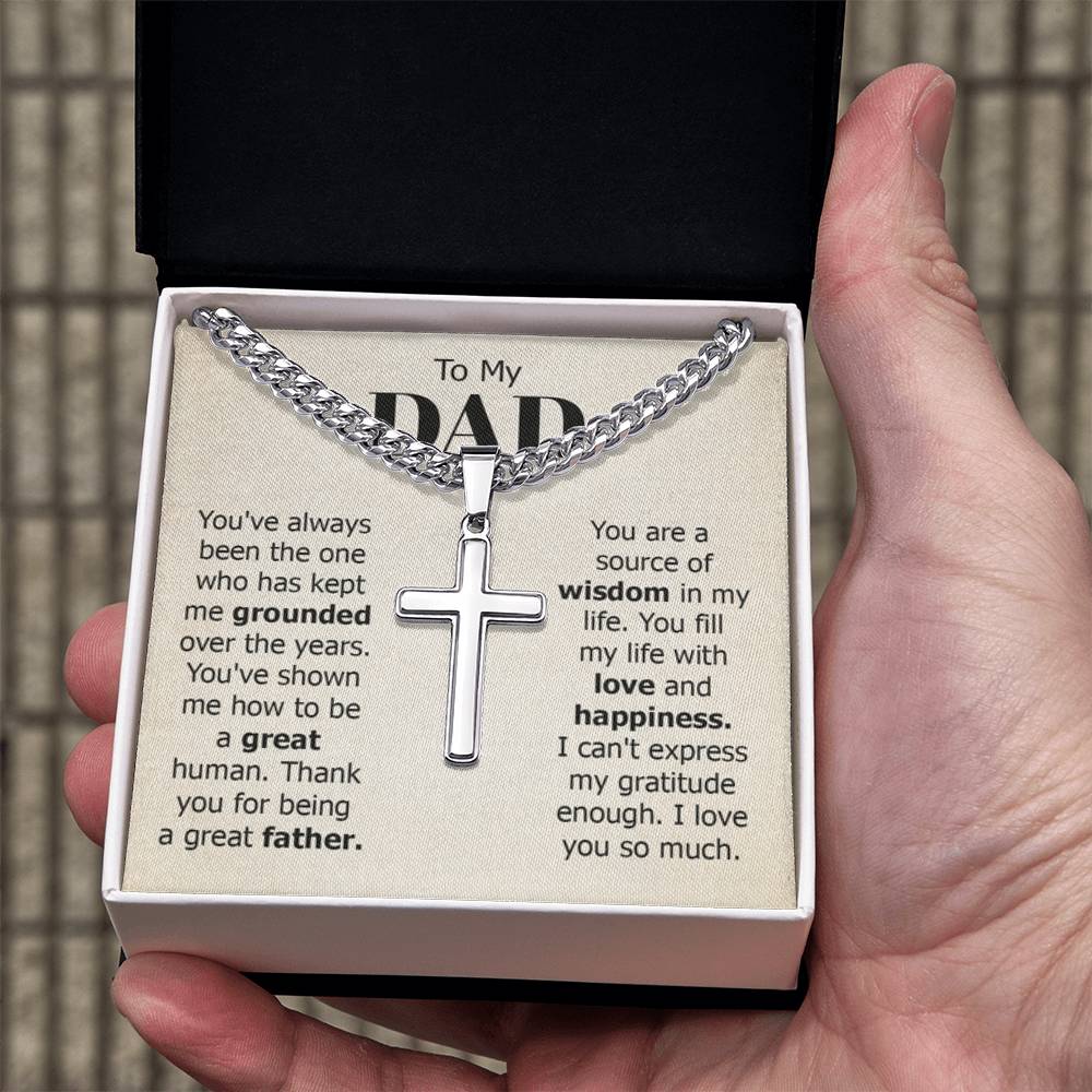 To My Dad Necklace - You've always been the one - Gift for Dad - Artisan Cross with Cuban Link Chain - Personalize Memories