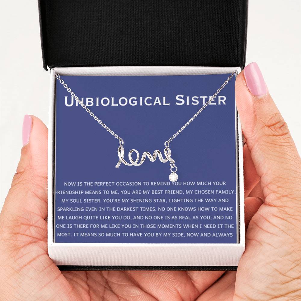 Unbiological Sister Necklace - Gift for Bonus Sister - Scripted Love Necklace - Personalize Memories