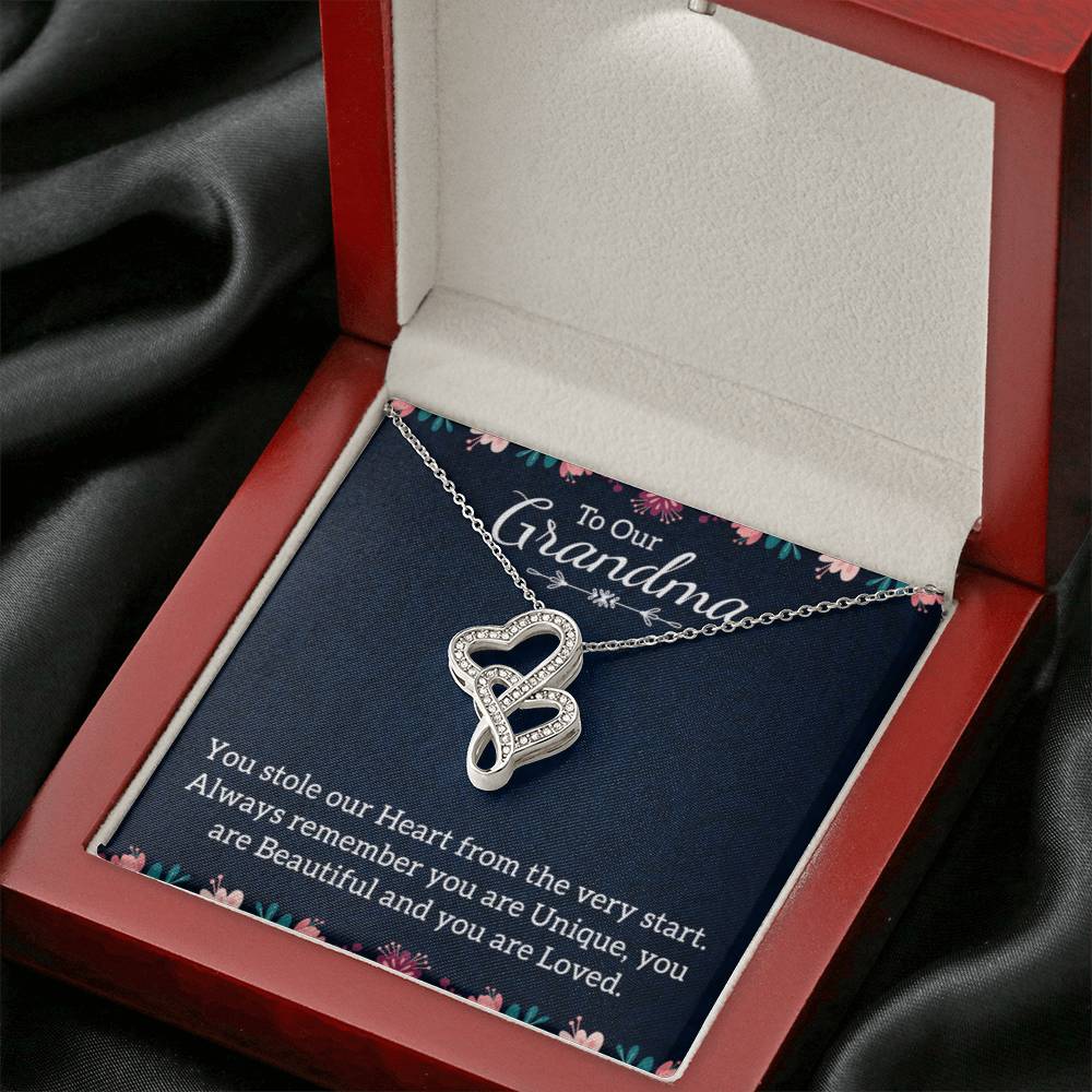 To Our Grandma Necklace - You stole our heart from the very start Grandma - Heart-to-heart Pendant Necklace - Personalize Memories