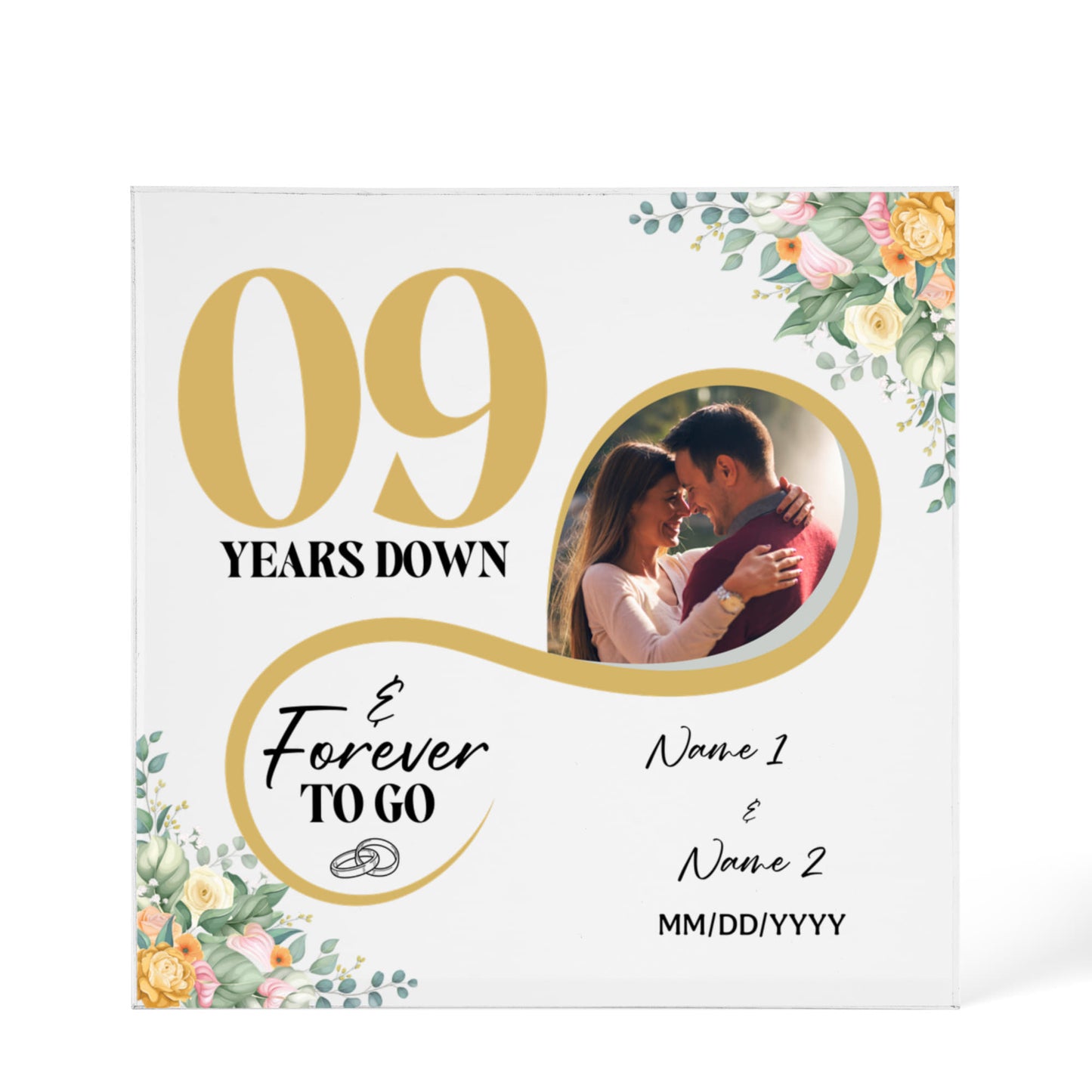 Personalized Acrylic Block, Custom Photo, Happy 9th Wedding Anniversary Gifts, Marriage Gifts, 9 Year Married Gift Wife Husband Present