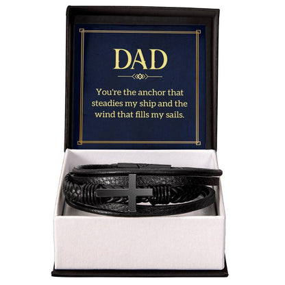 Dad - You're the anchor that steadies my ship - Gift for Dad - Men's Cross Bracelet - Personalize Memories