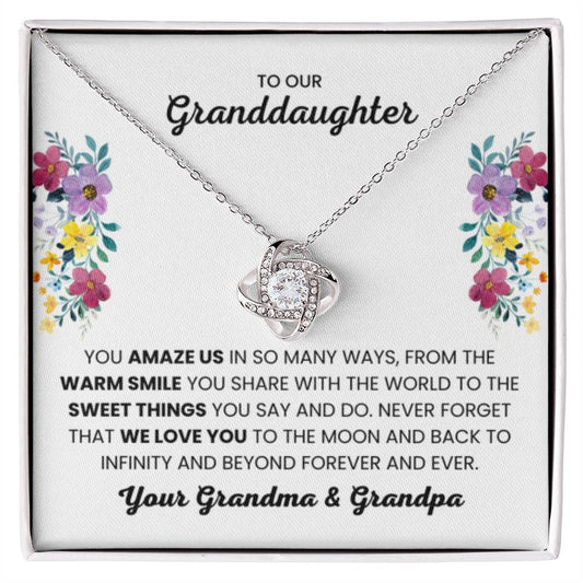 To Our Granddaughter - You Amaze Us Gift Jewelry from Grandma & Grandpa – Love Knot Necklace - Personalize Memories
