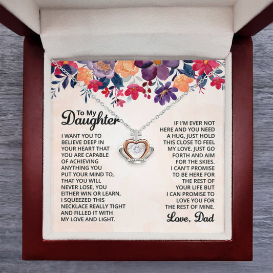 To My Daughter Necklace - Heartfelt Gift from Dad for Birthday, Graduation & Proud Dad Moments - Crown Pendant Necklace - Personalize Memories