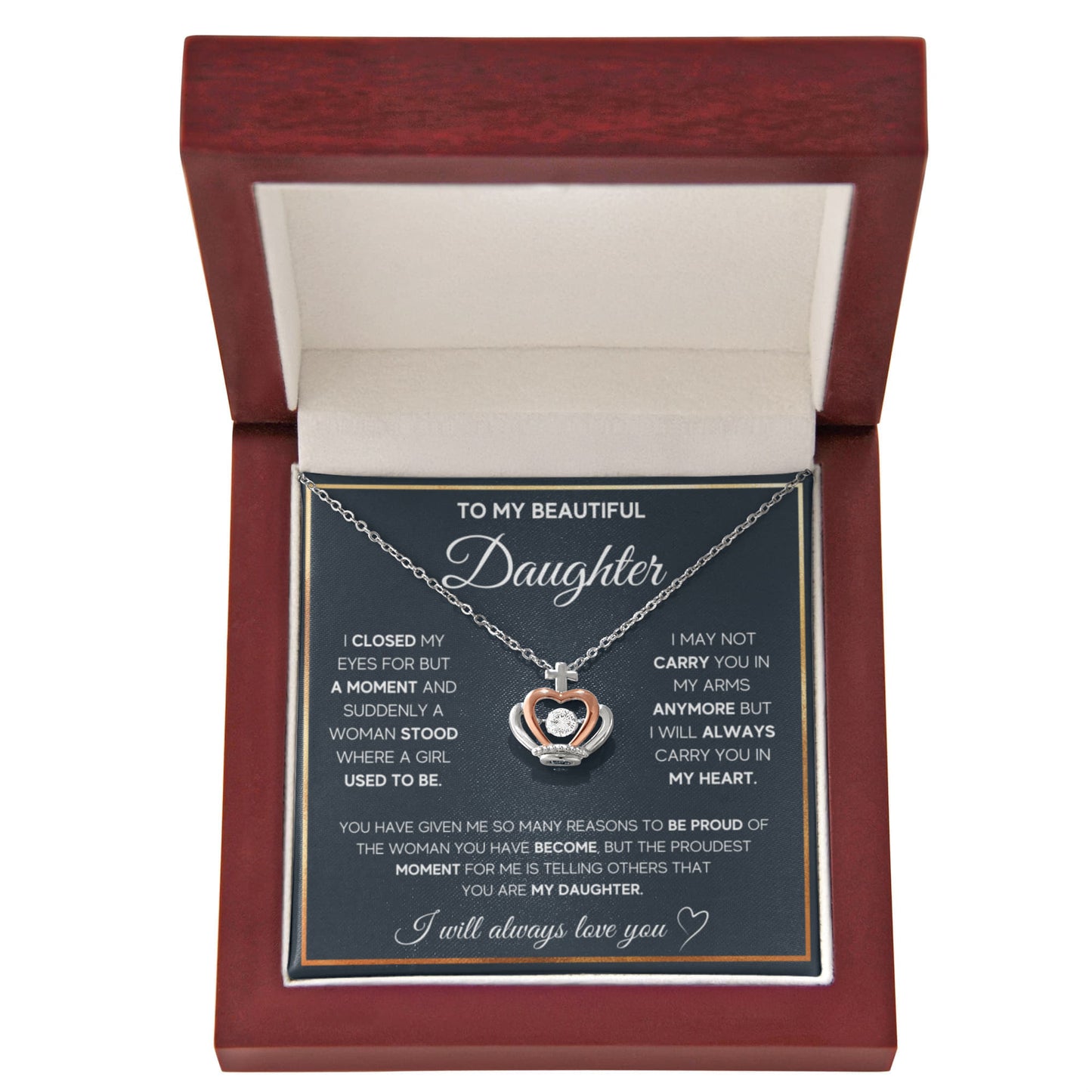 To My Daughter Necklace – Daughter Gift for Valentine’s and Graduation – Crown Pendant Necklace - Personalize Memories