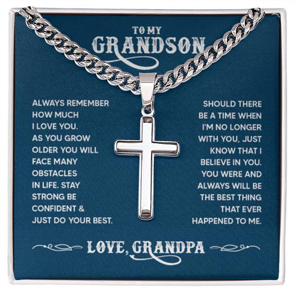 To My Grandson - Always remember how much I love you Dad - Artisan Cross with Cuban Link Chain - Personalize Memories