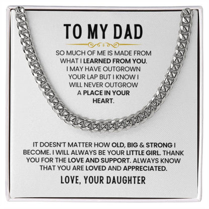To My Dad Gift from Daughter - A Place In Your Heart - Cuban Link Chain - Personalize Memories