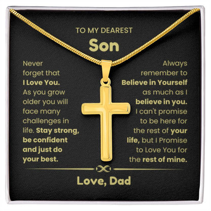 To My Son - As you grow older you will face many challenges in life - Son Gift from Dad - Artisan Cross Necklace - Personalize Memories