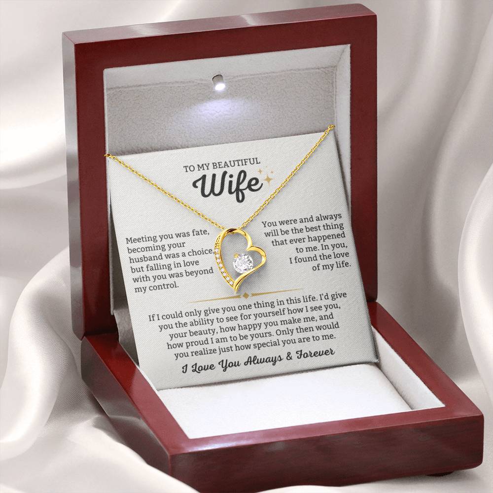 To My Beautiful Wife Necklace - Loving Husband Gift for Christmas, Valentine’s Day & Birthday Celebrations - Forever Love Necklace - Personalize Memories