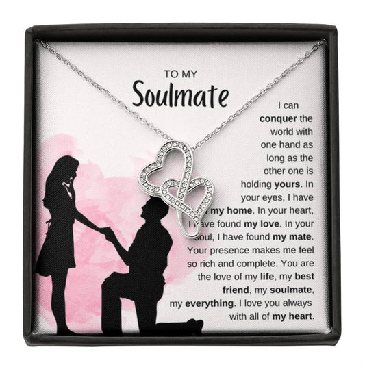 To My Soulmate Necklace - Soulmate Jewelry for Valentine’s Day & Gifts for Her - Heart-to-heart Pendant Necklace - Personalize Memories